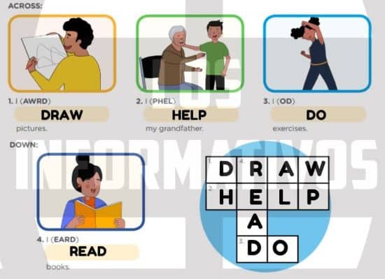 Activity 3: Reduce Stress LEAD IN: Crossword puzzle Look at the pictures, unscramble the correct action and complete the crossword. 1. I (AWRD) pictures. my grandfather. exercises. books. 2. I (PHEL) 3. I (OD) 4. I (EARD) ACROSS: