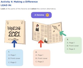 Activity 4: Making a Difference LEAD IN: Look at the parts of the fanzine and select the correct alternative.